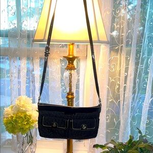 Vera Bradley crossbody bag, black quilted material w/ black patent leather trim.